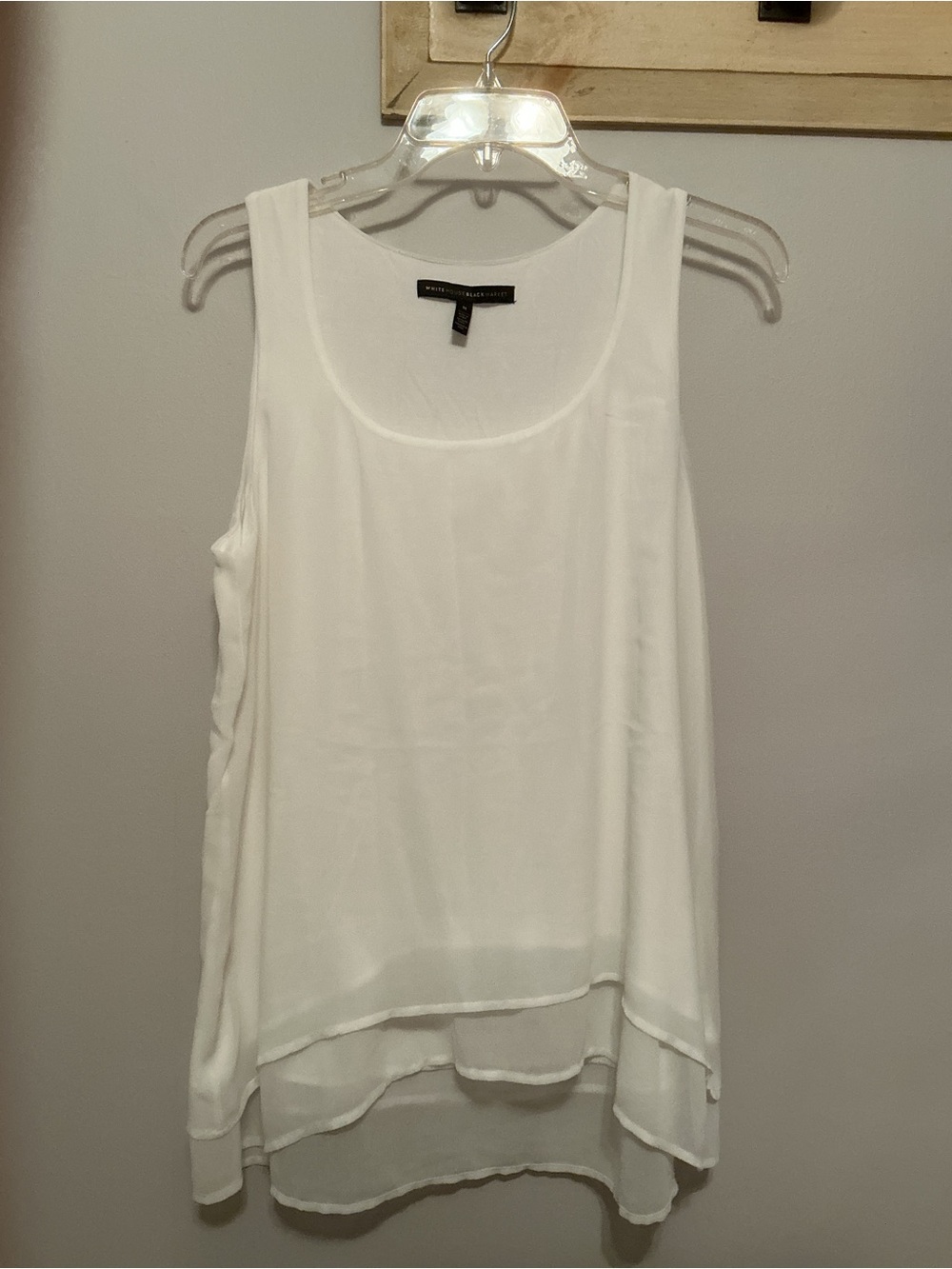 WHBM White House Black Market Off-White Layered Scoop Neck Chiffon Tank, Medium